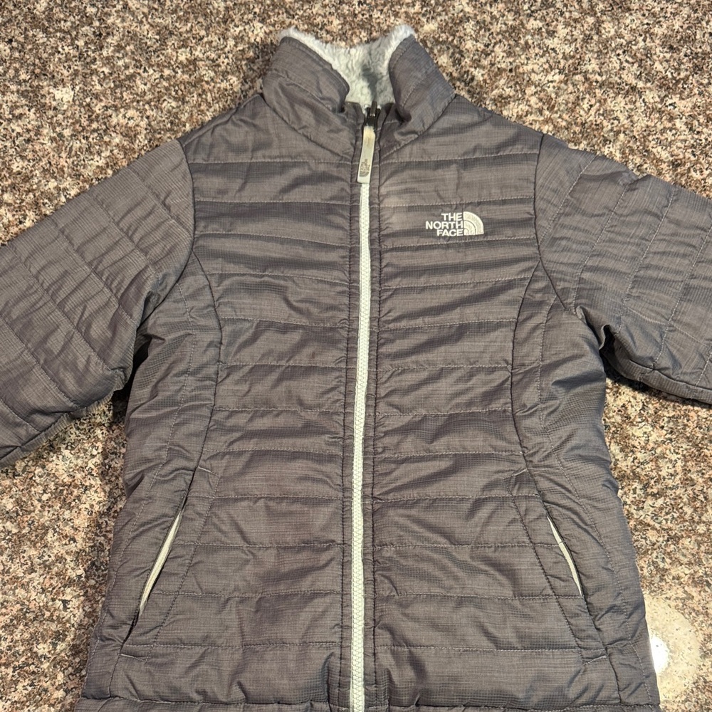 The North Face Kids Charcoal and Aqua Reversible Puffer Jacket